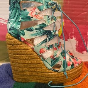 FSJ island style lace up sandal/wedges. New in the box . Never worn. Size 9.5